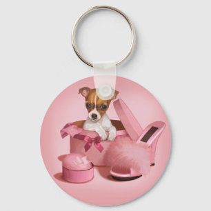 Cute Chihuahua Puppy in Hatbox Sleutelhanger