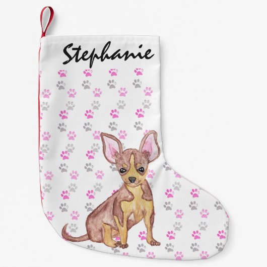 Cute Chihuahua Puppy in Waterverf- en schilderafdr Kleine Kerstsok (Voorkant)