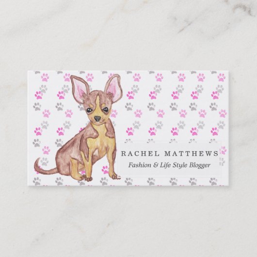 Cute Chihuahua Puppy in Waterverf- en schilderafdr Visitekaartje (Voorkant)
