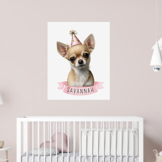 Cute Chihuahua Roze Fantasie met Naam Design Poster