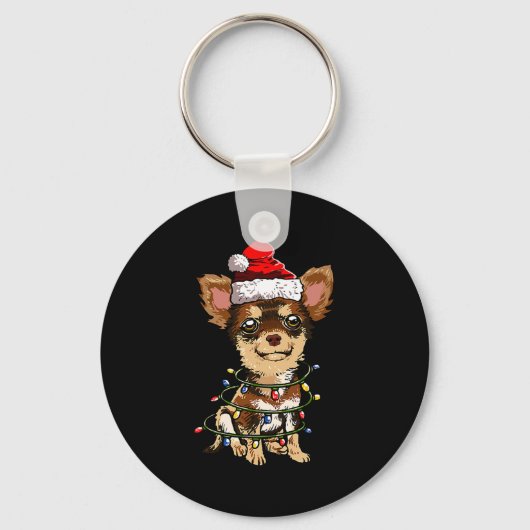 Cute Chihuahua Santa Christmas Tree Lights Xmas Do Sleutelhanger (Voorkant)