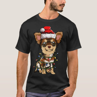 Cute Chihuahua Santa Christmas Tree Lights Xmas Do T-shirt
