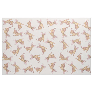 Cute Chihuahua Waterverf Painted Pink Brown Stof