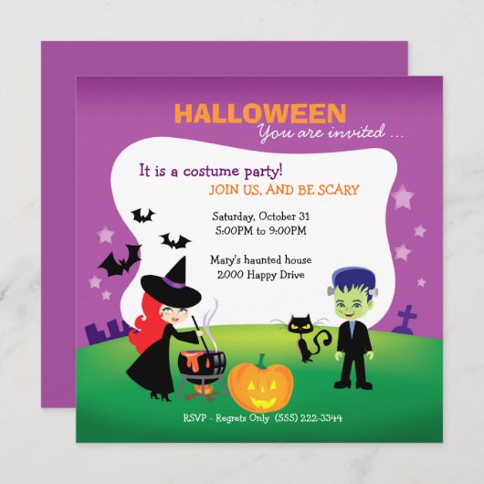 Cute Children Halloween Party met heks Kaart (Voorkant / Achterkant)