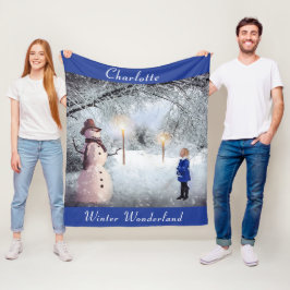 Cute Child's Name, Winter Wonderland, Kerstmis Fleece Deken