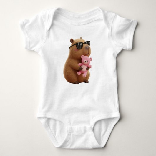 Cute Chill Capybara Hugging Teddy Bear Romper (Voorkant)