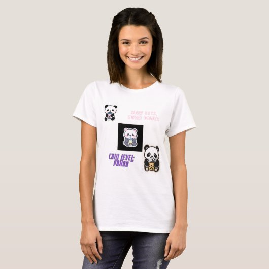 Cute Chill Panda With Boba T-shirt (Voorkant volledig)