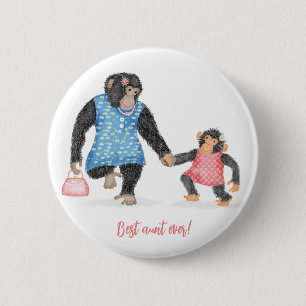 Cute chimp 'Best tante ever' badge Ronde Button 5,7 Cm