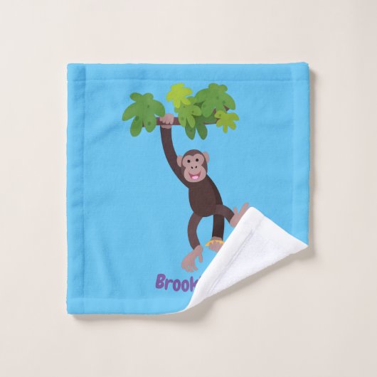 Cute chimpansee in oerwoud hangende cartoon bad handdoek (Wasdoekje)