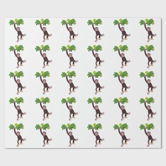 Cute chimpansee in oerwoud hangende cartoon cadeaupapier (Vlak)