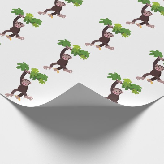 Cute chimpansee in oerwoud hangende cartoon cadeaupapier (Hoek)