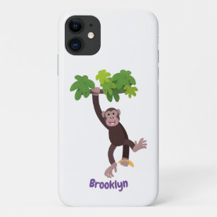 Cute chimpansee in oerwoud hangende cartoon iPhone 11 hoesje