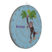 Cute chimpansee in oerwoud hangende cartoon dartbord (Voorkant Links)