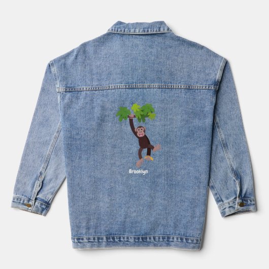 Cute chimpansee in oerwoud hangende cartoon denim jacket (Achterkant)