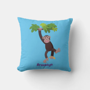Cute chimpansee in oerwoud hangende cartoon kussen