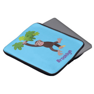 Cute chimpansee in oerwoud hangende cartoon laptop sleeve