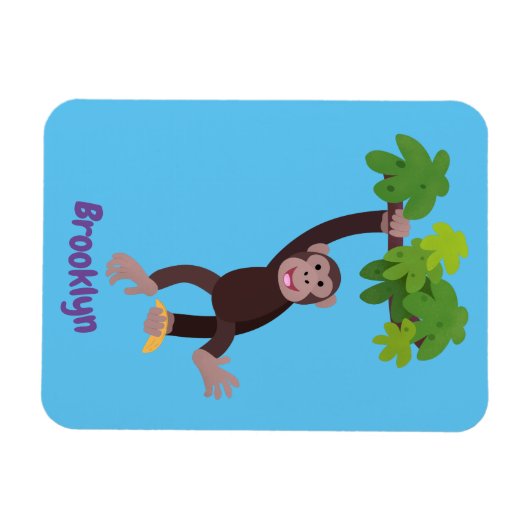 Cute chimpansee in oerwoud hangende cartoon magneet (Horizontaal)