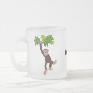 Cute chimpansee in oerwoud hangende cartoon matglas koffiemok