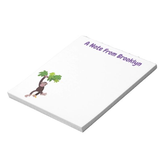 Cute chimpansee in oerwoud hangende cartoon notitieblok (Gedraaid)