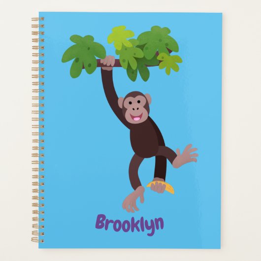 Cute chimpansee in oerwoud hangende cartoon planner (Voorkant)
