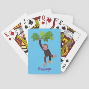 Cute chimpansee in oerwoud hangende cartoon pokerkaarten