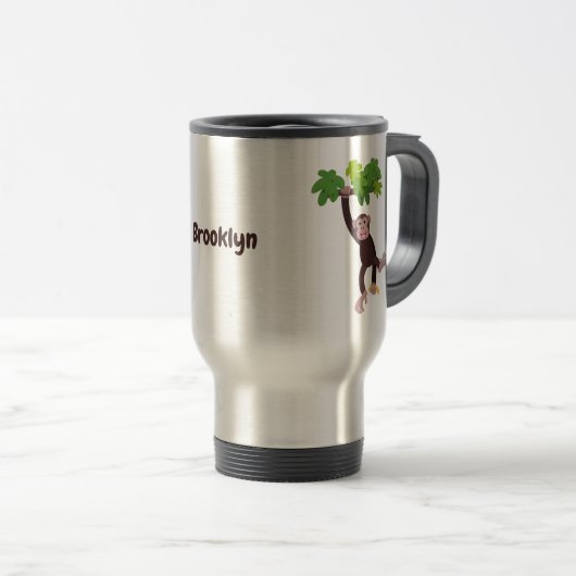 Cute chimpansee in oerwoud hangende cartoon reisbeker (Voorkant rechts)