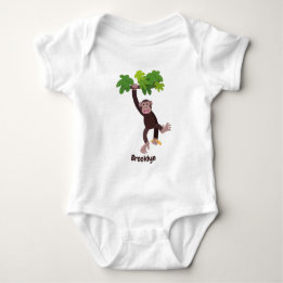 Cute chimpansee in oerwoud hangende cartoon romper