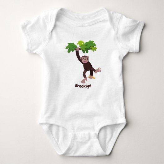 Cute chimpansee in oerwoud hangende cartoon romper (Voorkant)