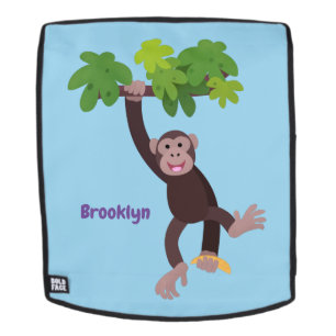Cute chimpansee in oerwoud hangende cartoon rugtassen