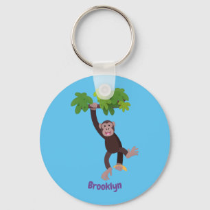 Cute chimpansee in oerwoud hangende cartoon sleutelhanger