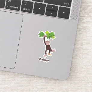Cute chimpansee in oerwoud hangende cartoon sticker