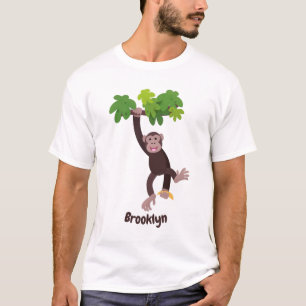 Cute chimpansee in oerwoud hangende cartoon t-shirt