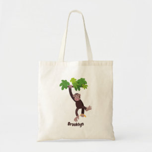 Cute chimpansee in oerwoud hangende cartoon tote bag