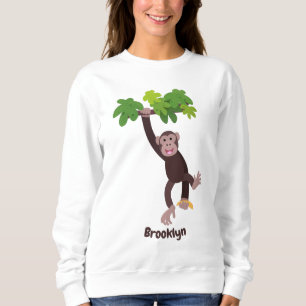 Cute chimpansee in oerwoud hangende cartoon trui