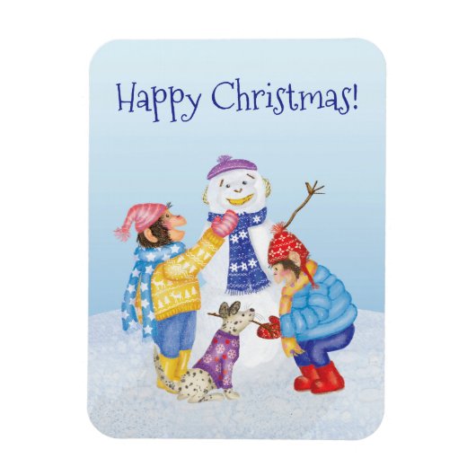 Cute chimps building a snowman magnet magneet (Verticaal)