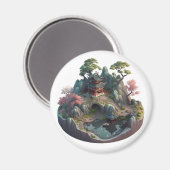 Cute Chinese Fantasy 3D Landscape Round Magnet Magneet (Voorkant / Achterkant)