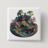 Cute Chinese Fantasy 3D Landscape Square Button (Voorkant)