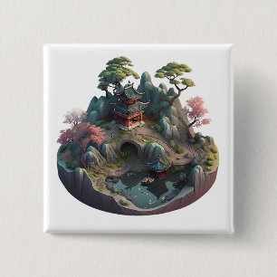 Cute Chinese Fantasy 3D Landscape Square Button