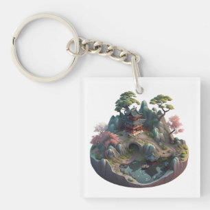 Cute Chinese Fantasy 3D Landscape Square Sleutelha Sleutelhanger