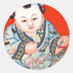 Cute Chinese Laughing Good Luck Buddha op red Ronde Sticker