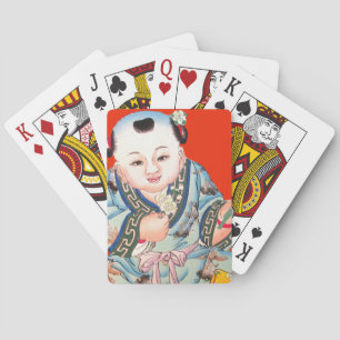 Cute Chinese Laughing Good Luck Buddha op red Speelkaarten