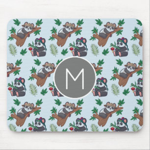 Cute Chinese Pandas Patroon Monogram Muismat