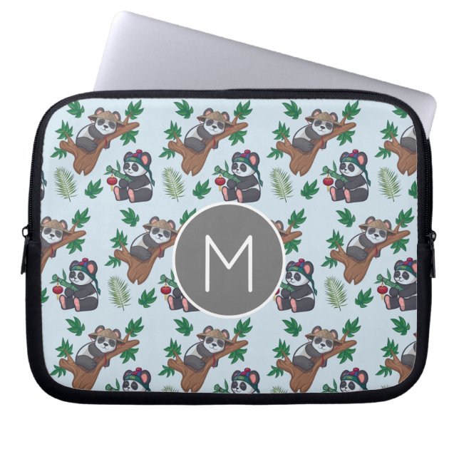 Cute Chinese Pandas Pattern Monogram Laptop Sleeve (Voorkant)