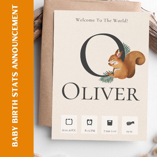 Cute Chipmunk Baby Birth Stats Faire-part