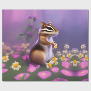 Cute Chipmunk in Flowers Cadeaupapier