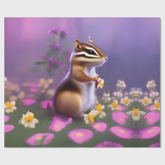 Cute Chipmunk in Flowers Cadeaupapier (Vlak)