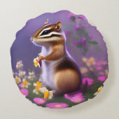 Cute Chipmunk in Flowers Rond Kussen (Achterkant)