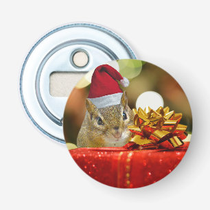 Cute Chipmunk Merry Kerstmis Button Flesopener