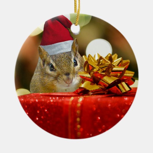 Cute Chipmunk Merry Kerstmis Keramisch Ornament (Voorkant)