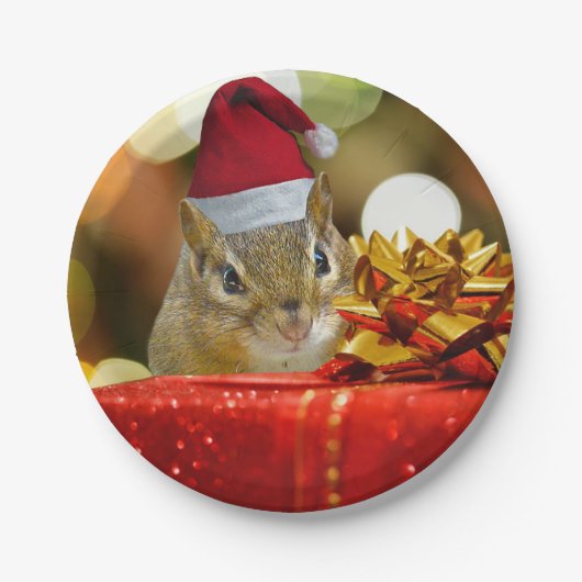Cute Chipmunk Merry Kerstmis Papieren Bordje (Voorkant)